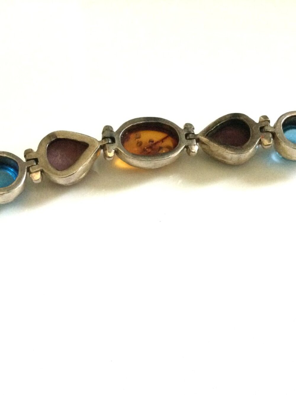 Sterling Silver Gemstone Link Bracelet Toggle Clasp - Picture 2 of 7